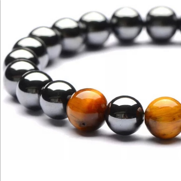 Hematite Tigers Eye 8mm Beaded Stone Bracelet - Picture 2 of 8